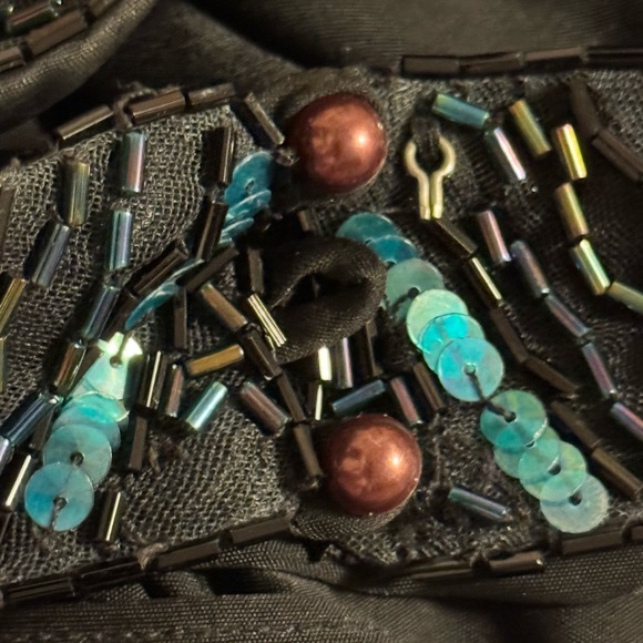 Vintage 1982 Casadei Black Beaded Dress Draped Ruched Beaded Evening Dynasty 12 - Picture 7 of 7